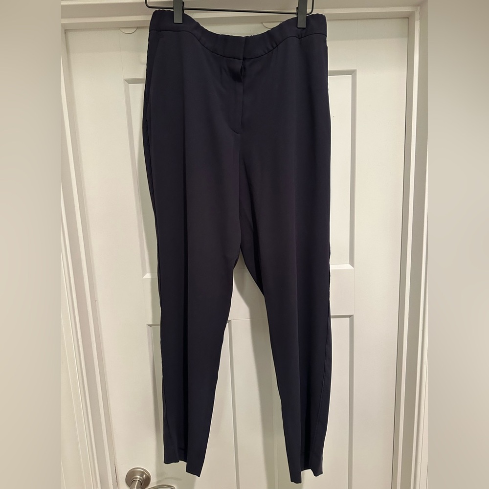 THEORY Navy Thaniel Z Drapey Crepe Pants, Size 10